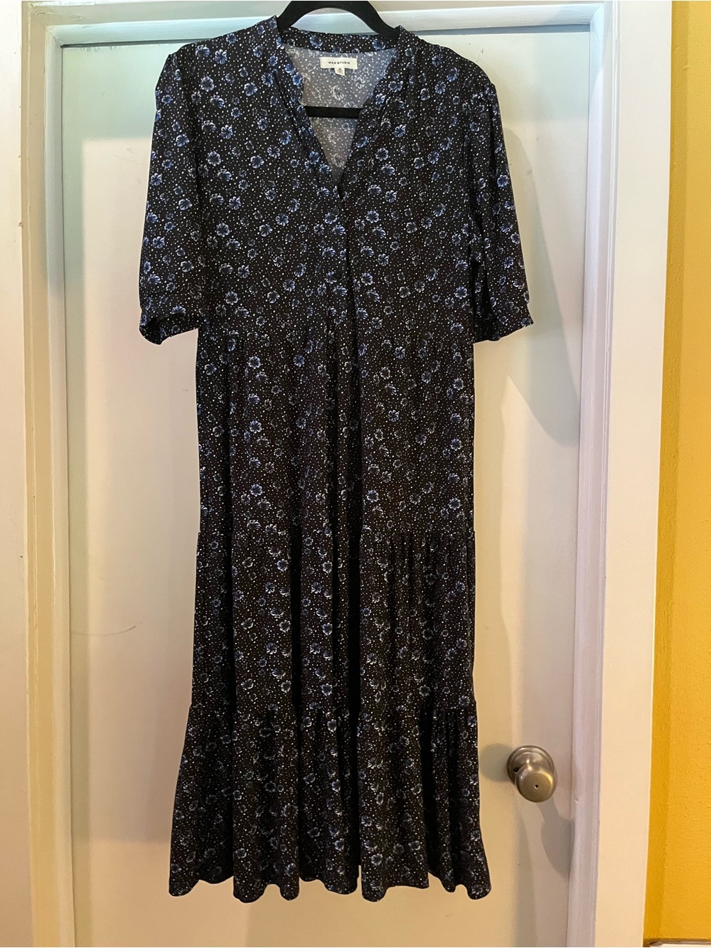Max Studio Black Midi Dress with Blue Floral Print